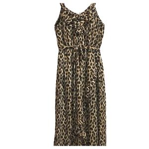 Vtg Animal Print Maxi Dress Strappy Sheer Ruffled Faux Wrap by Neiman Marcus Y2K